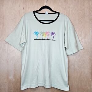 Vintage Pale Green 100% Cotton Made In USA Embroidered Palm Tree T-Shirt Size XL